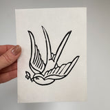 4x6 Vintage tattoo swallow block print